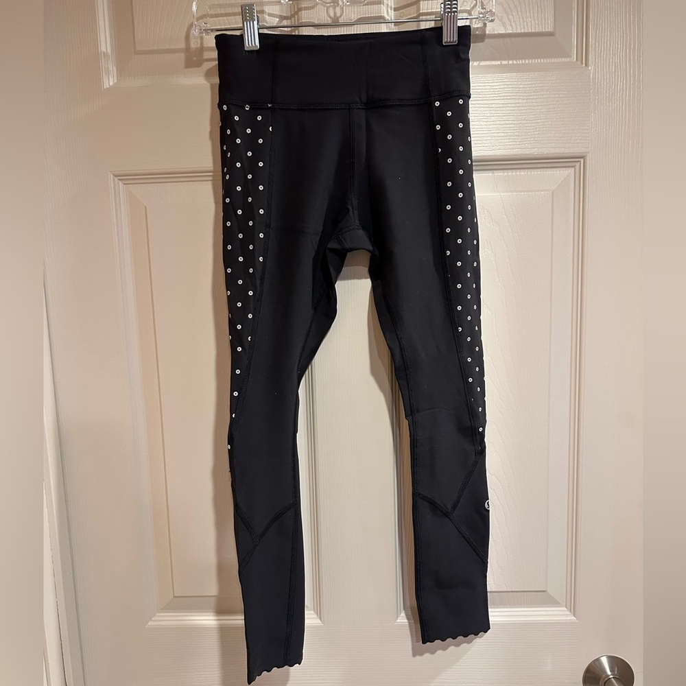 lululemon athletica Black Leggings with White Polka Dot Side Panels